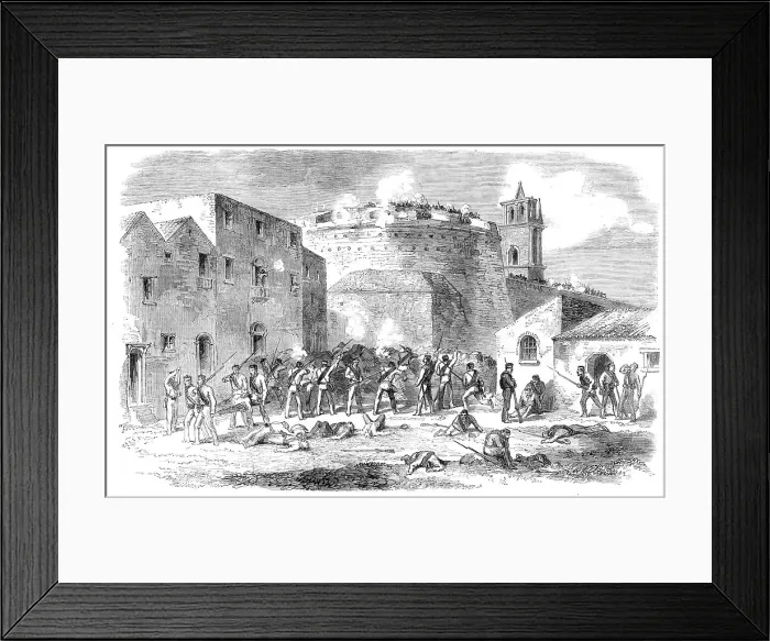 Framed Print : The Revolution in Sicily - the English Battalion at the foot of the round tower of the... 1860. Creator: Unknown Framed Print : The Revolution in Sicily - the English Battalion at the foot of the round tower of the... 1860. Creator: Unknown