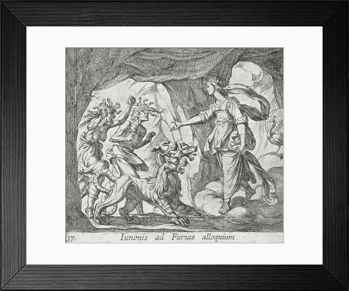Framed Print : Juno with the Furies at the Gate of Hell, published 1606. Creators: Antonio Tempesta, Wilhelm Janson Framed Print : Juno with the Furies at the Gate of Hell, published 1606. Creators: Antonio Tempesta, Wilhelm Janson