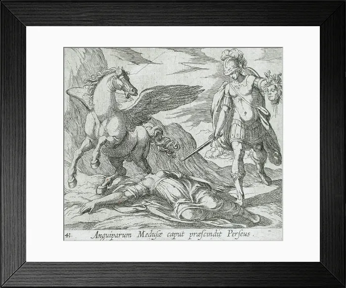 Framed Print : Perseus Killing Medusa, published 1606. Creators: Antonio Tempesta, Wilhelm Janson Framed Print : Perseus Killing Medusa, published 1606. Creators: Antonio Tempesta, Wilhelm Janson