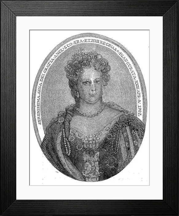 Framed Print : Portrait of Queen Anne composed entirely of minute writing, 1860. Creator: Unknown Framed Print : Portrait of Queen Anne composed entirely of minute writing, 1860. Creator: Unknown