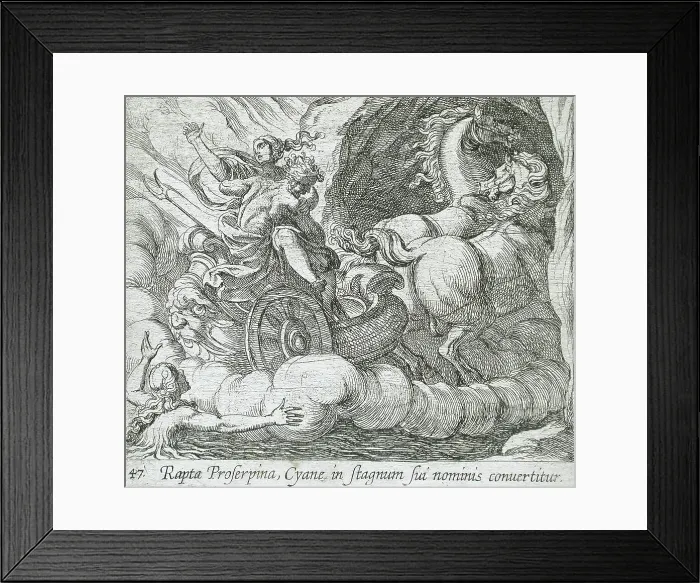 Framed Print : Pluto Carrying Proserpina Past the Nymph Cyane, published 1606. Creators: Antonio Tempesta, Wilhelm Janson Framed Print : Pluto Carrying Proserpina Past the Nymph Cyane, published 1606. Creators: Antonio Tempesta, Wilhelm Janson