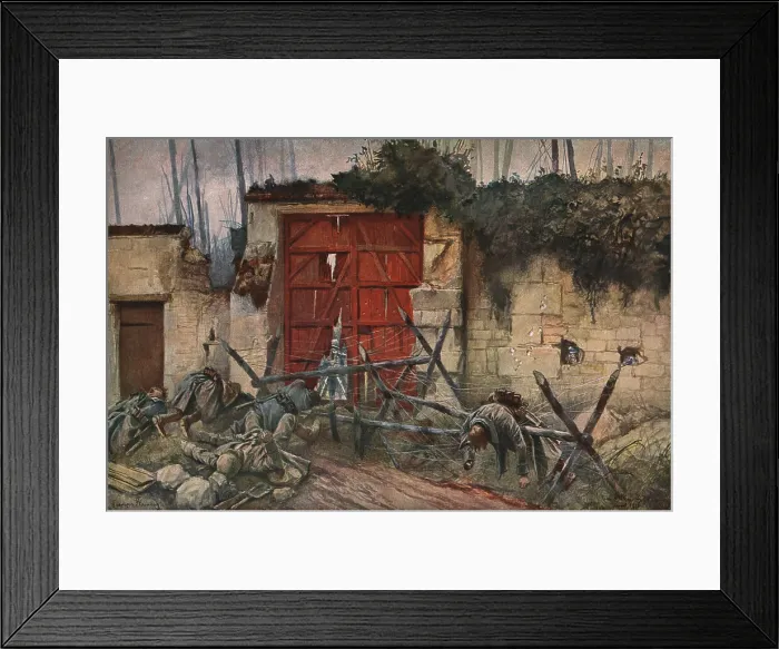 Framed Print : Sur les Champs de Bataille de 1918; une porte du parc chateau de Plessis-de-Roye, 1918. Creator: Francois Flameng Framed Print : Sur les Champs de Bataille de 1918; une porte du parc chateau de Plessis-de-Roye, 1918. Creator: Francois Flameng