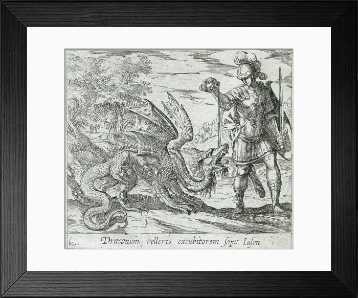 Framed Print : Jason Putting the Dragon to Sleep, published 1606. Creators: Antonio Tempesta, Wilhelm Janson Framed Print : Jason Putting the Dragon to Sleep, published 1606. Creators: Antonio Tempesta, Wilhelm Janson