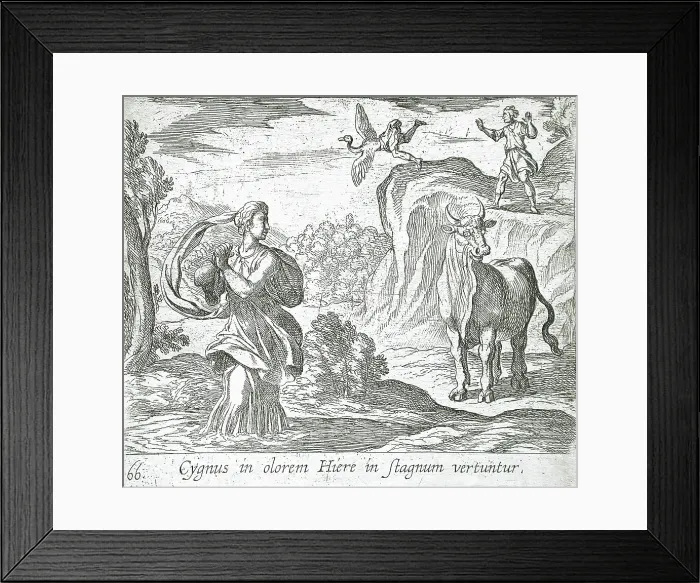 Framed Print : Cycnus and Hyrie, published 1606. Creators: Antonio Tempesta, Wilhelm Janson Framed Print : Cycnus and Hyrie, published 1606. Creators: Antonio Tempesta, Wilhelm Janson