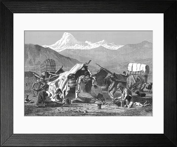 Framed Print : Gipsy encampment in the Caucasus; The Caucasus, 1875. Creator: Unknown Framed Print : Gipsy encampment in the Caucasus; The Caucasus, 1875. Creator: Unknown