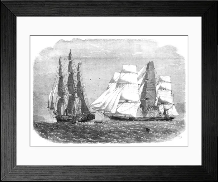 Framed Print : The slaver Sunny South, alias Emanuela surrendering to H.M.S. Brisk, bearing the flag... 1860 Creator: Smyth. The slaver Sunny South, alias Emanuela surrendering to H.M.S Framed Print : The slaver Sunny South, alias Emanuela surrendering to H.M.S. Brisk, bearing the flag... 1860 Creator: Smyth. The slaver Sunny South, alias Emanuela surrendering to H.M.S
