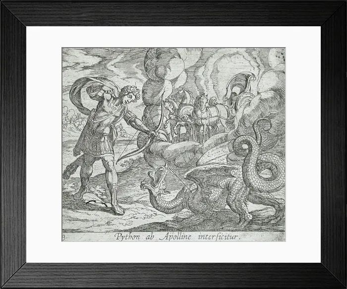 Framed Print : Apollo Killing Python, published 1606. Creators: Antonio Tempesta, Wilhelm Janson Framed Print : Apollo Killing Python, published 1606. Creators: Antonio Tempesta, Wilhelm Janson
