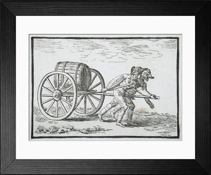 Framed Print : Men Hauling Barrel, 1801. Creator: William Unger Framed Print : Men Hauling Barrel, 1801. Creator: William Unger