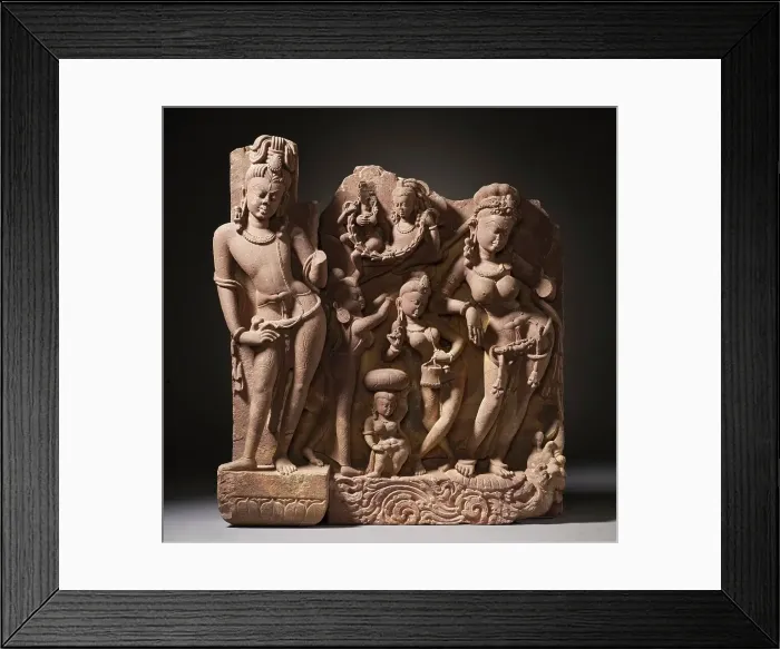 Framed Print : The River Goddess Ganga (Ganges) and Attendants, c.800. Creator: Unknown Framed Print : The River Goddess Ganga (Ganges) and Attendants, c.800. Creator: Unknown