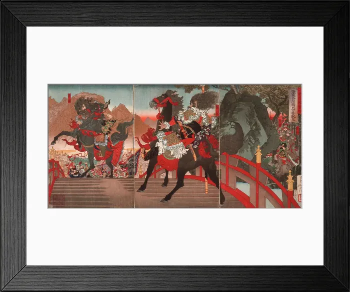 Framed Print : Zhang Fei on the Long Sloped Bridge Turning Away One Million Wei Troops with a Powerful Stare, c1883 Creator: Tsukioka Yoshitoshi Framed Print : Zhang Fei on the Long Sloped Bridge Turning Away One Million Wei Troops with a Powerful Stare, c1883 Creator: Tsukioka Yoshitoshi