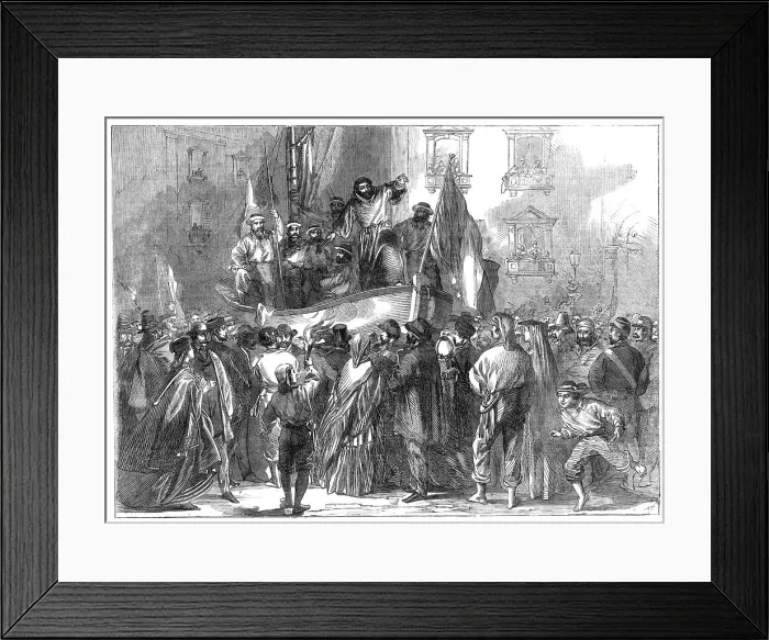 Framed Print : Padre Giovanni addressing the people in front of the Jesuits College, Naples... 1860. Creator: Unknown Framed Print : Padre Giovanni addressing the people in front of the Jesuits College, Naples... 1860. Creator: Unknown
