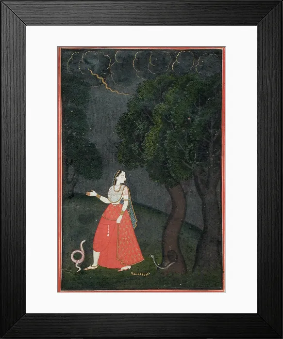 Framed Print : The Eager Heroine on Her Way to Meet Her Lover out of Love (Kama Abhisarika Nayika), c1760. Creator: Unknown Framed Print : The Eager Heroine on Her Way to Meet Her Lover out of Love (Kama Abhisarika Nayika), c1760. Creator: Unknown