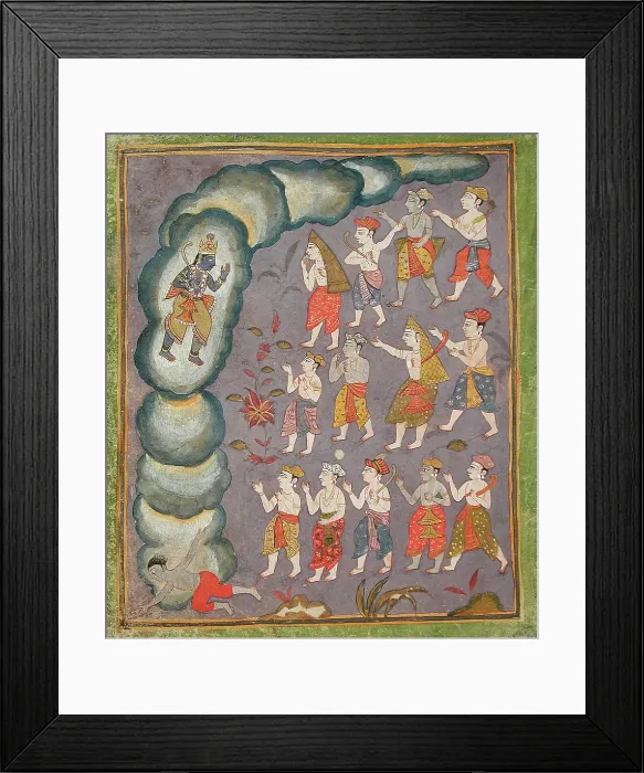 Framed Print : Krishna Kills The Tornado Demon Trinavarta, Folio from the Tularam'... between c1625 and c1650. Creator: Unknown. Krishna Kills The Tornado Demon Trinavarta, Folio from the Tularam'... between c1625 and c1650. Creator: Unknown