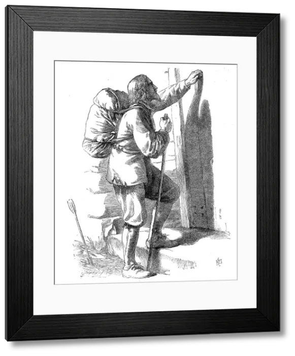 Framed Print : Christian Knocking at the Gate, from The Pilgrim's Progress, 1860. Creator: Unknown. Christian Knocking at the Gate, from The Pilgrim's Progress, 1860. Creator: Unknown Framed Print : Christian Knocking at the Gate, from The Pilgrim's Progress, 1860. Creator: Unknown. Christian Knocking at the Gate, from The Pilgrim's Progress, 1860. Creator: Unknown