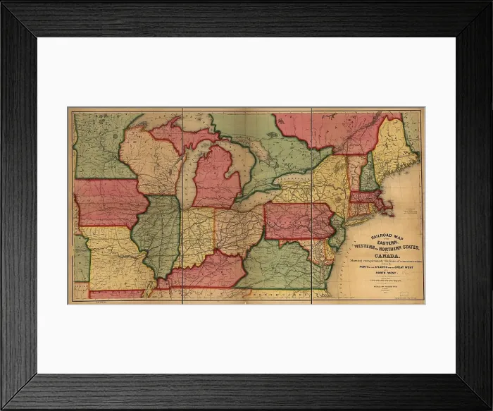 Framed Print : Railroad map of the eastern, western and northern states, and Canada, 1859. Creator: Anonymous master Framed Print : Railroad map of the eastern, western and northern states, and Canada, 1859. Creator: Anonymous master