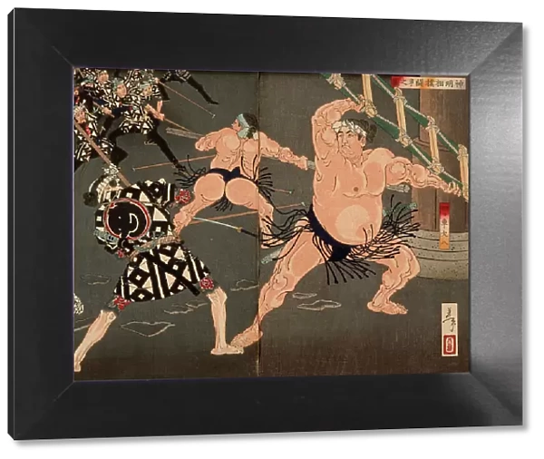 Yotsuguruma Daihachi and Kotengu Heisuke Duel during the Battle of the Wrestlers and the... 1886. Creator: Tsukioka Yoshitoshi