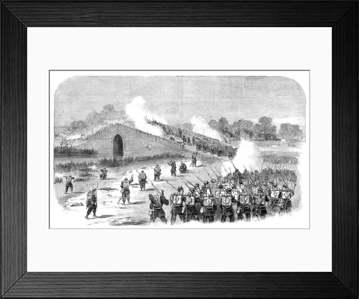 Framed Print : The French attack on the Bridge Pa-Li-Chian, eight miles from Pekin... 1860. Creator: Unknown Framed Print : The French attack on the Bridge Pa-Li-Chian, eight miles from Pekin... 1860. Creator: Unknown