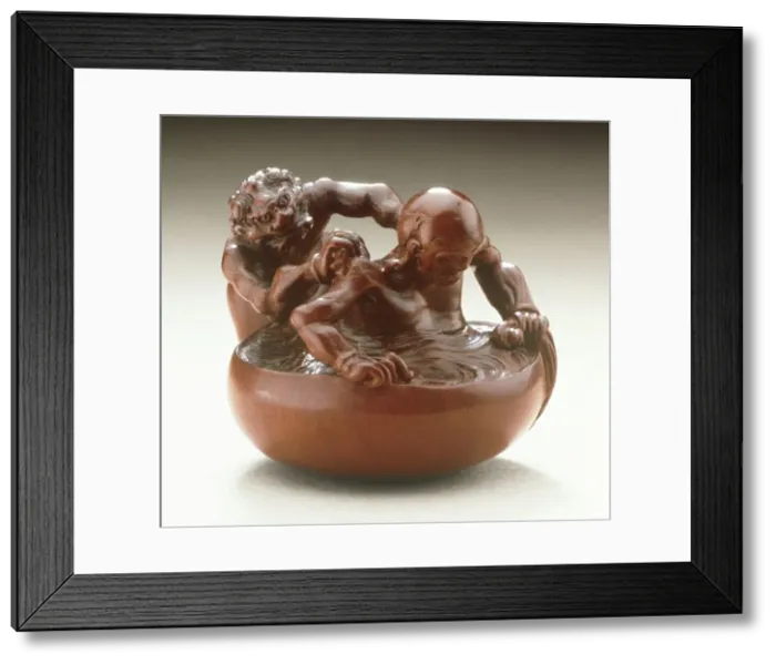 Framed Print : Demon with Temple Guardian in Bath, Mid-19th century. Creator: Miwa School Framed Print : Demon with Temple Guardian in Bath, Mid-19th century. Creator: Miwa School