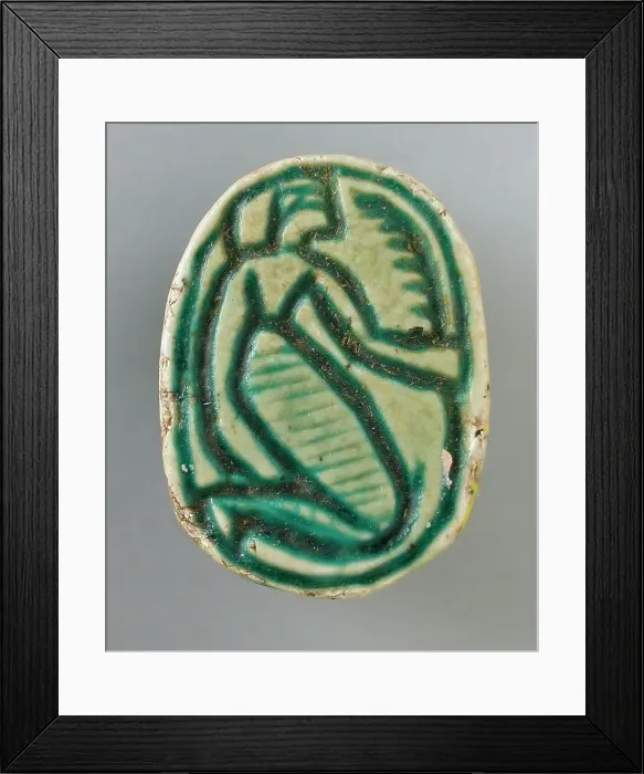 Framed Print : Faience Scarab Depicting a Human Figure (image 1 of 2), Perhaps 12th-16th Dynasty (1991-1600 BCE). Creator: Unknown Framed Print : Faience Scarab Depicting a Human Figure (image 1 of 2), Perhaps 12th-16th Dynasty (1991-1600 BCE). Creator: Unknown