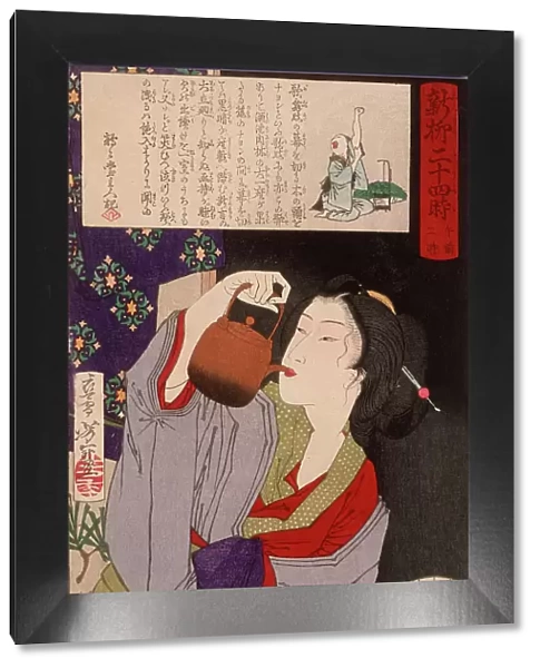 Geisha Drinking from Sake Kettle at 2:00 a.m. 1880. Creator: Tsukioka Yoshitoshi