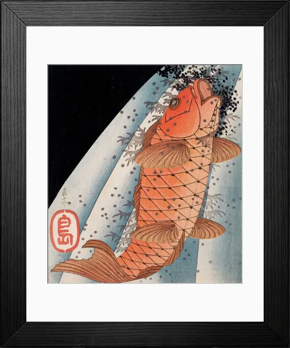 Framed Print : Carp Swimming up a Waterfall, c1827-28. Creator: Gakutei Framed Print : Carp Swimming up a Waterfall, c1827-28. Creator: Gakutei