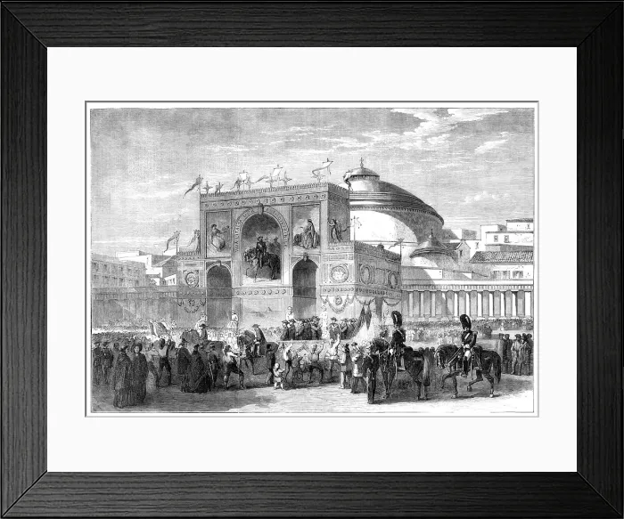 Framed Print : Triumphal Arch erected at Naples during the Fetes recently held in that city - musicians... 1860. Creator: Unknown Framed Print : Triumphal Arch erected at Naples during the Fetes recently held in that city - musicians... 1860. Creator: Unknown