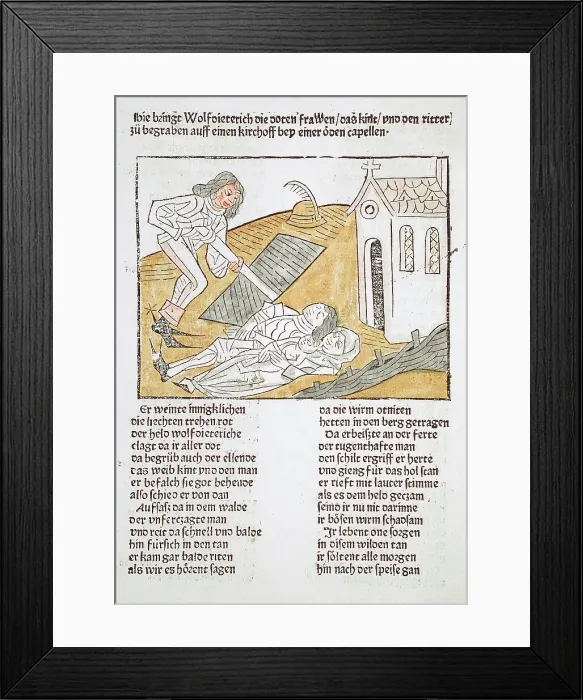 Framed Print : Wolf Dietrich Buries a Knight and His Family, Printed 1483. Creator: Unknown Framed Print : Wolf Dietrich Buries a Knight and His Family, Printed 1483. Creator: Unknown