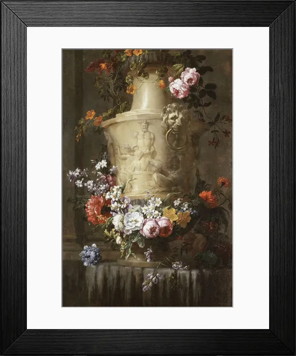 Framed Print : Marble Vase with Garland of Flowers. Creator: Jean-Baptisite Monnoyer Framed Print : Marble Vase with Garland of Flowers. Creator: Jean-Baptisite Monnoyer