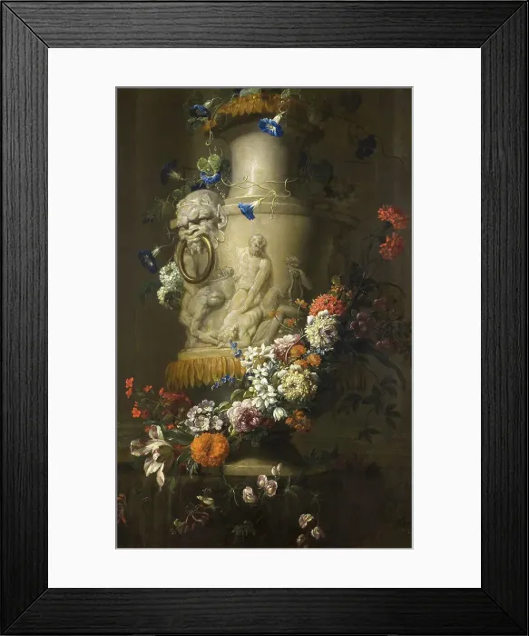 Framed Print : Marble Vase with Garland of Flowers. Creator: Jean-Baptisite Monnoyer Framed Print : Marble Vase with Garland of Flowers. Creator: Jean-Baptisite Monnoyer