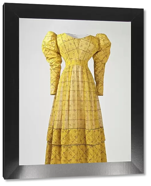 Woman's yellow silk and cotton dress, Europe, c.1827. Creator: Unknown