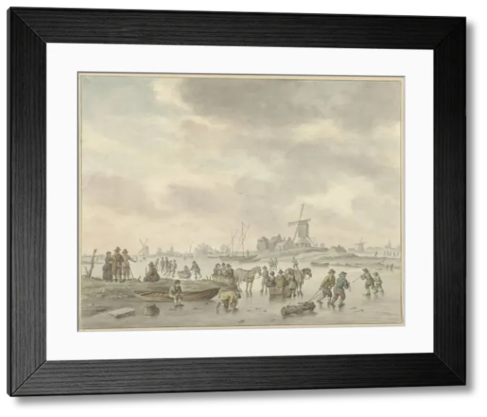 Framed Print : Ice entertainment, 1741-1820. Creator: Abraham Delfos Framed Print : Ice entertainment, 1741-1820. Creator: Abraham Delfos