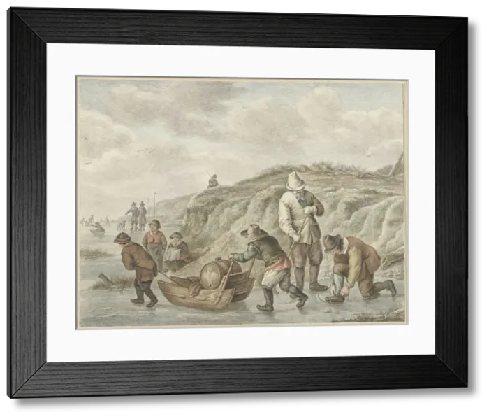 Framed Print : Ice entertainment, 1741-1820. Creator: Abraham Delfos Framed Print : Ice entertainment, 1741-1820. Creator: Abraham Delfos