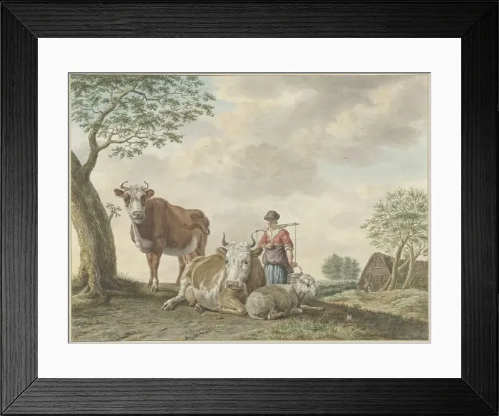Framed Print : Milkmaid, 1793. Creator: Abraham Delfos Framed Print : Milkmaid, 1793. Creator: Abraham Delfos