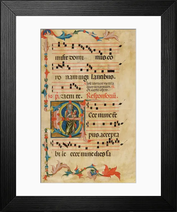 Framed Print : Leaf from an Antiphonary with the Initials E and S. Paul, 14th century. Creator: Unknown Framed Print : Leaf from an Antiphonary with the Initials E and S. Paul, 14th century. Creator: Unknown