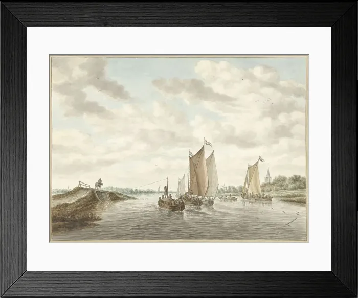 Framed Print : River landscape with various barges, 1741-1820. Creator: Abraham Delfos Framed Print : River landscape with various barges, 1741-1820. Creator: Abraham Delfos