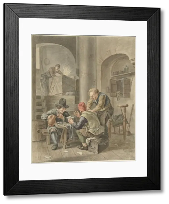 Framed Print : The Card Players, 1741-1820. Creator: Abraham Delfos Framed Print : The Card Players, 1741-1820. Creator: Abraham Delfos