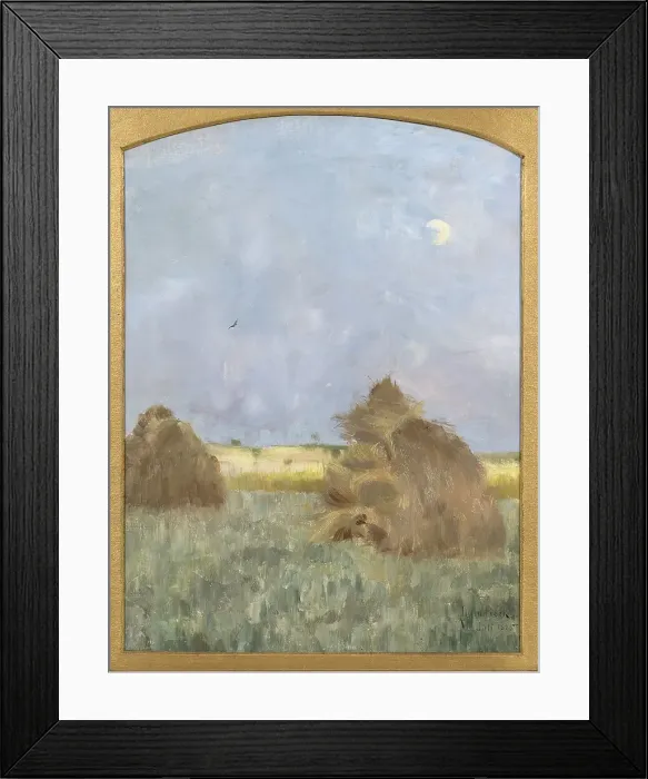Framed Print : Hay-Cocks by Moonlight, 1885. Creator: Julia Beck Framed Print : Hay-Cocks by Moonlight, 1885. Creator: Julia Beck