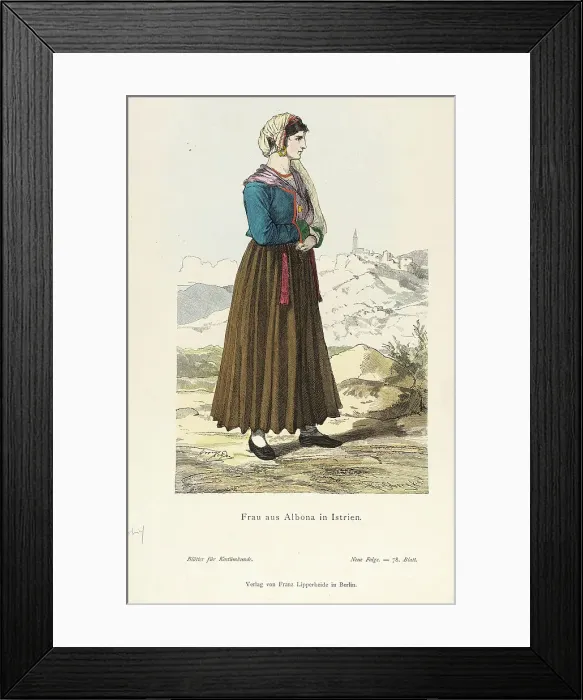 Framed Print : Costume Plate (Frau aus Albona in Istrien), 19th century. Creator: Unknown Framed Print : Costume Plate (Frau aus Albona in Istrien), 19th century. Creator: Unknown