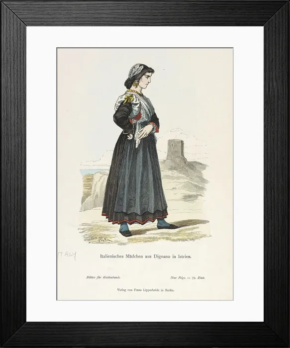 Framed Print : Costume Plate (Italienisches Madchen aus Dignano in Istrien), 19th century. Creator: Unknown Framed Print : Costume Plate (Italienisches Madchen aus Dignano in Istrien), 19th century. Creator: Unknown