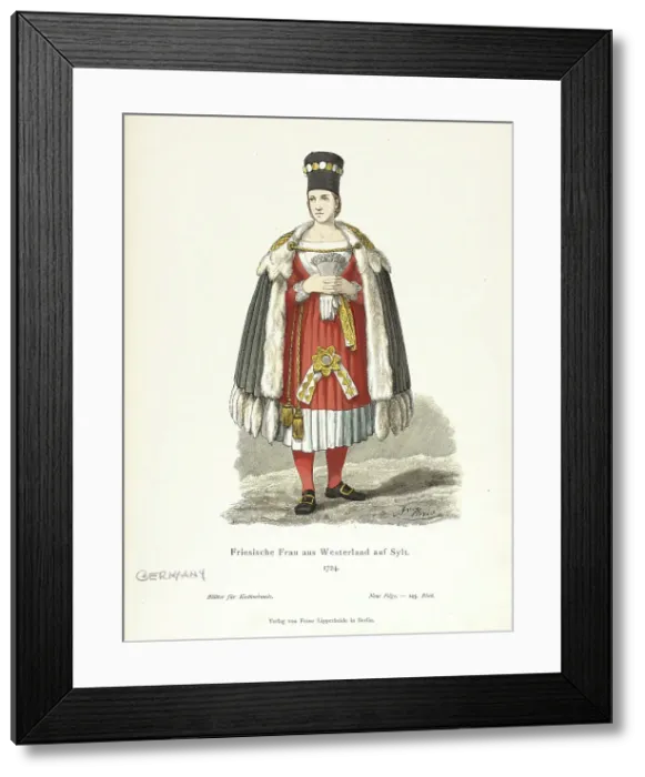 Framed Print : Costume Plate (Friesische Frau aus Westerland auf Sylt), 19th century. Creator: Unknown Framed Print : Costume Plate (Friesische Frau aus Westerland auf Sylt), 19th century. Creator: Unknown