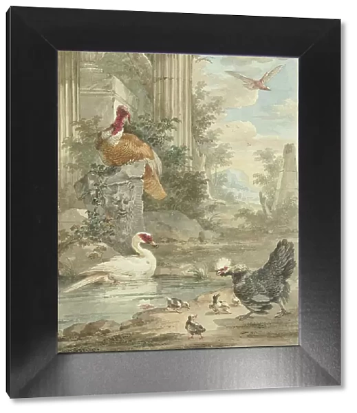 Turkey and Other Birds near Classical Ruins in a Park, c.1756-c.1761. Creator: Aert Schouman
