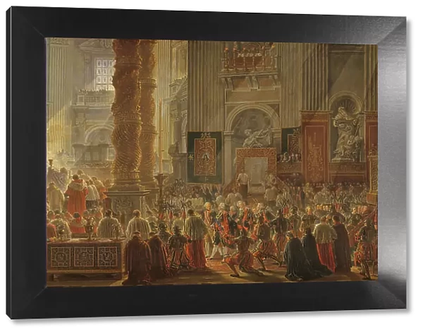 King Gustav III Attending Christmas Mass in 1783, in St Peter's, Rome. Creator: Louis Jean Desprez