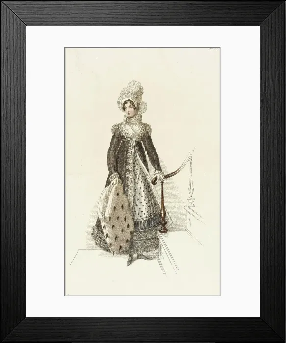 Framed Print : Fashion Plate (Half Mourning Walking Dress), 1819. Creator: Unknown Framed Print : Fashion Plate (Half Mourning Walking Dress), 1819. Creator: Unknown