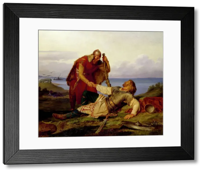 Framed Print : Hjalmar Parting from Orvar Odd after the Fight on Samsö, 1866. Creator: Marten Eskil Winge Framed Print : Hjalmar Parting from Orvar Odd after the Fight on Samsö, 1866. Creator: Marten Eskil Winge