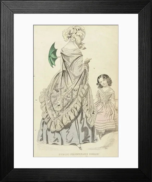 Framed Print : Fashion Plate (Public Promenade Dress), c1839. Creator: Unknown Framed Print : Fashion Plate (Public Promenade Dress), c1839. Creator: Unknown