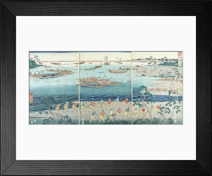 Framed Print : Great Scene of Fishing in the Bay, Mid-19th century. Creator: Ando Hiroshige
