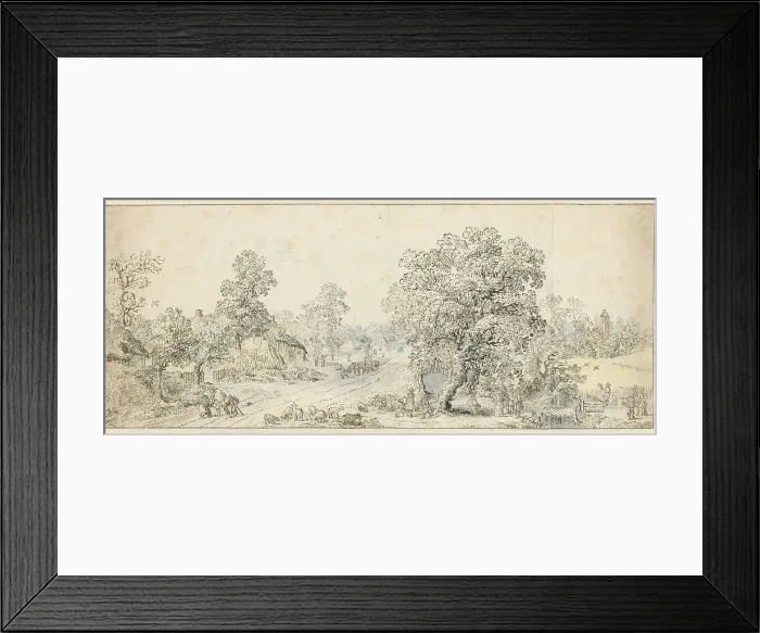 Framed Print : Landscape with walkers, a shepherd and many other figures, 1600-1699. Creator: Anon Framed Print : Landscape with walkers, a shepherd and many other figures, 1600-1699. Creator: Anon