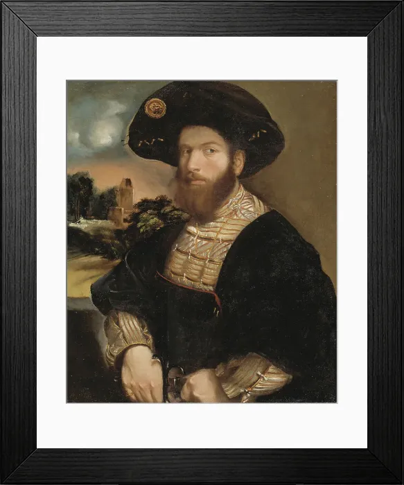 Framed Print : Portrait of a Man Wearing a Black Beret, c.1530. Creator: Dosso Dossi Framed Print : Portrait of a Man Wearing a Black Beret, c.1530. Creator: Dosso Dossi