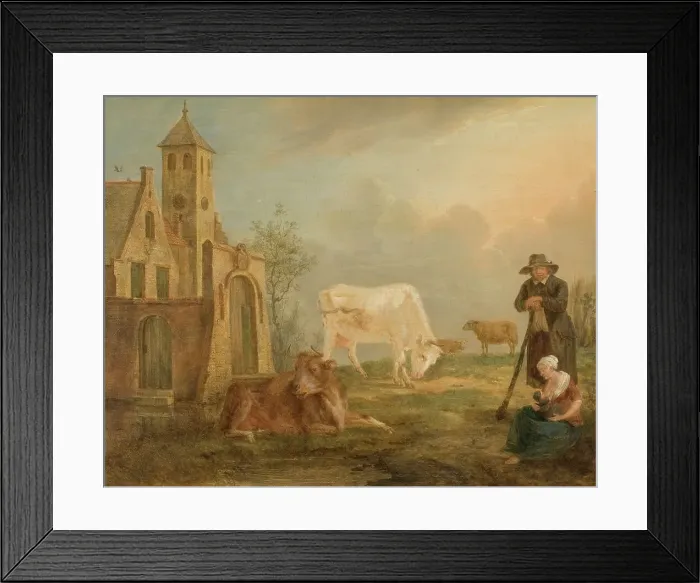 Framed Print : Landscape with Peasants and Cows, 1777. Creator: Peter van Regemorter Framed Print : Landscape with Peasants and Cows, 1777. Creator: Peter van Regemorter