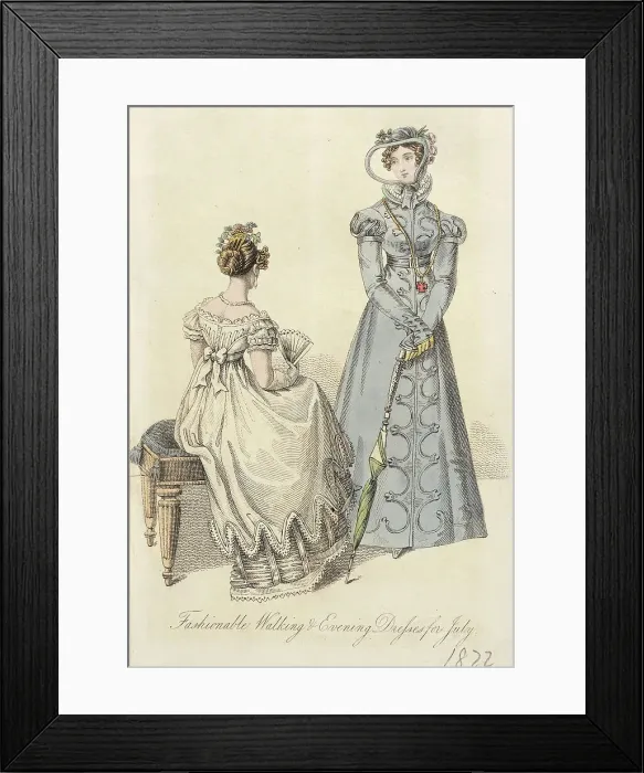 Framed Print : Fashion Plate (Fashionable Walking & Evening Dresses for July), 1822. Creator: Unknown. Fashion Plate (Fashionable Walking & Evening Dresses for July), 1822. Creator: Unknown
